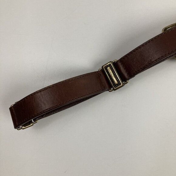 Vtg 90s Fossil Women’s Brown Leather and Metal Link Waist Belt - Picture 2 of 10